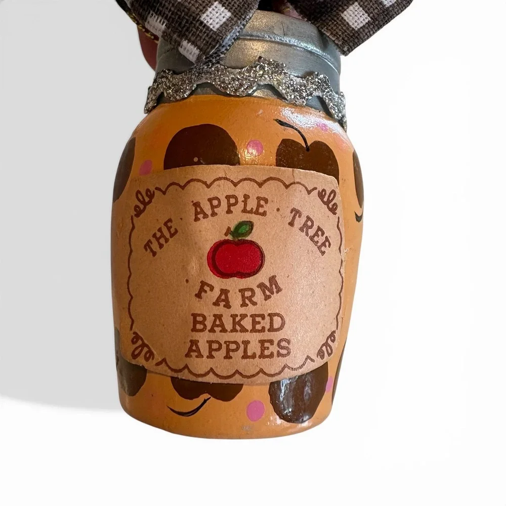 Kurt Adler Vintage Farm Baked Apples Jar Christmas Ornament Gingham Bow‎